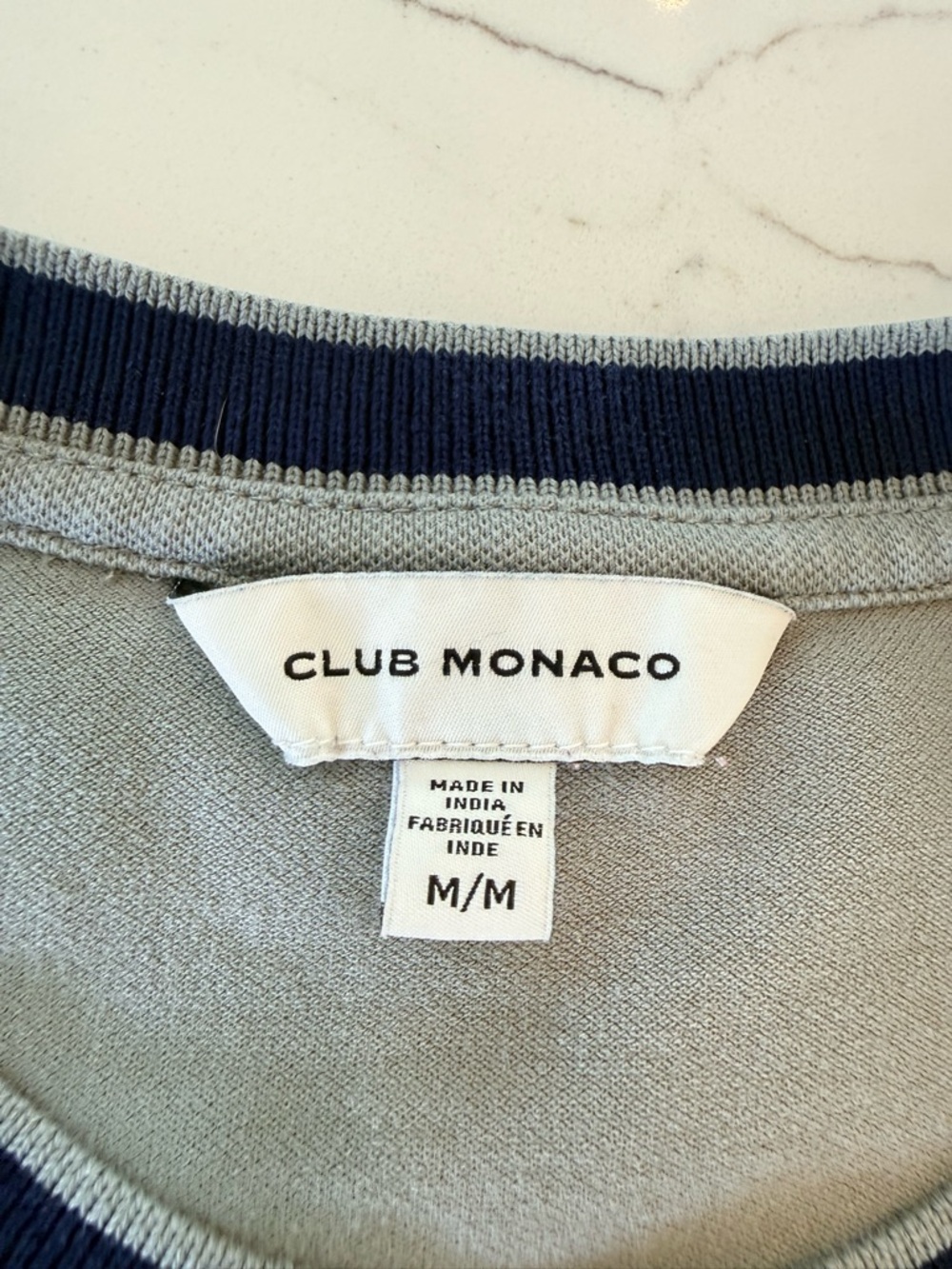 Club Monaco Gray Crewneck Sweater with Navy Trim